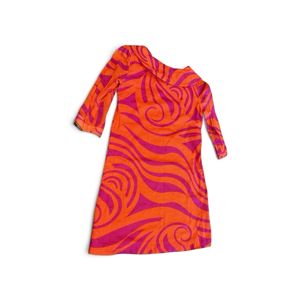 LaRoque Women's Size 4 Orange Pink Mod Print Shift Dress 3/4 Sleeve